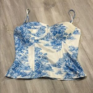 Fashion Nova Blue and White Bustier Camisole Crop Top